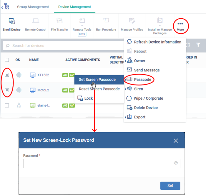 Set / Reset Screen Lock Password For Mobile Devices, Reset Password